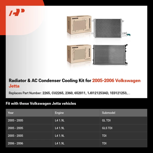 Radiator & AC Condenser Cooling Kit for 2005-2006 Volkswagen Jetta