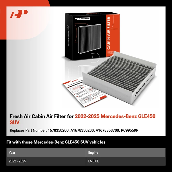Fresh Air Cabin Air Filter for 2022-2025 Mercedes-Benz GLE450 SUV
