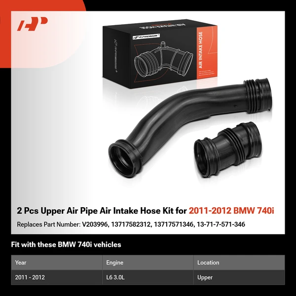 2 Pcs Upper Air Pipe Air Intake Hose Kit for 2011-2012 BMW 740i