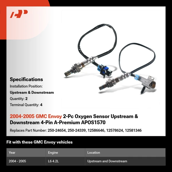 2004-2005 GMC Envoy 2-Pc Oxygen Sensor Upstream & Downstream 4-Pin A-Premium APOS1570