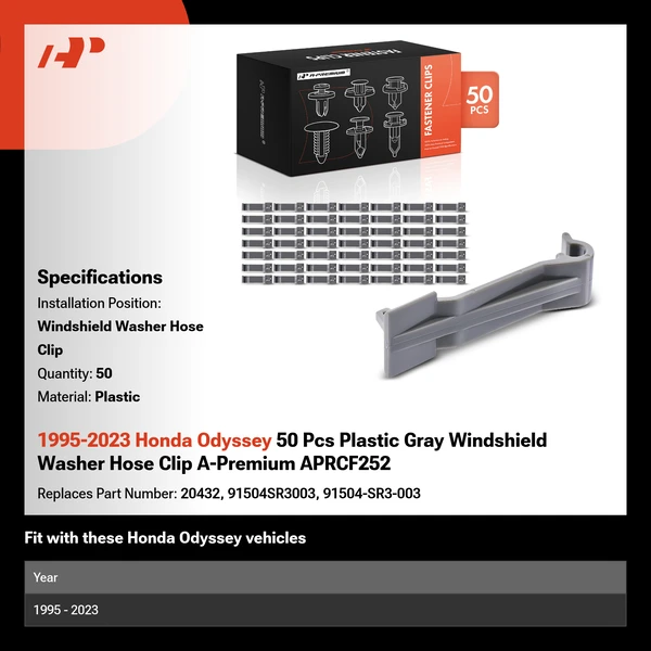 1995-2023 Honda Odyssey 50 Pcs Plastic Gray Windshield Washer Hose Clip A-Premium APRCF252