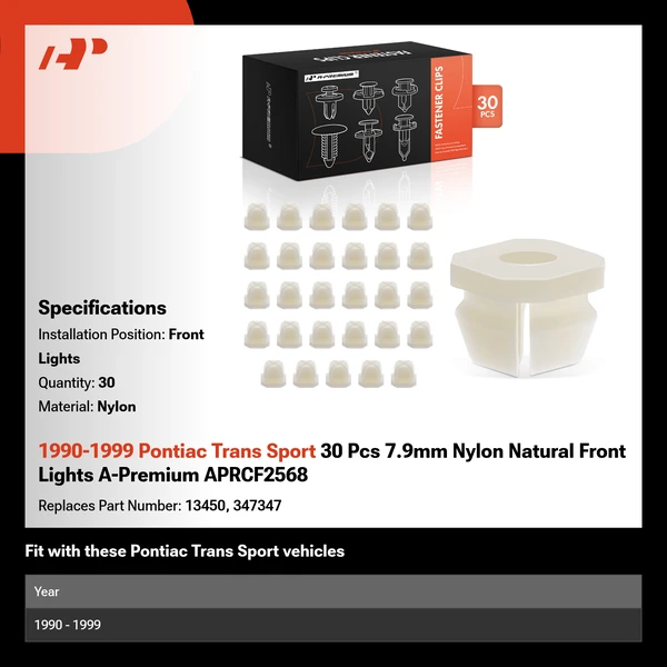 1990-1999 Pontiac Trans Sport 30 Pcs 7.9mm Nylon Natural Front Lights A-Premium APRCF2568