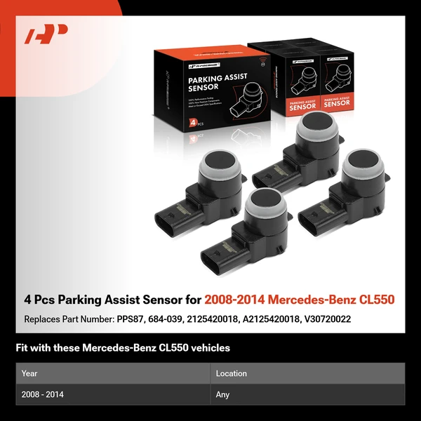 4 Pcs Parking Assist Sensor for 2008-2014 Mercedes-Benz CL550