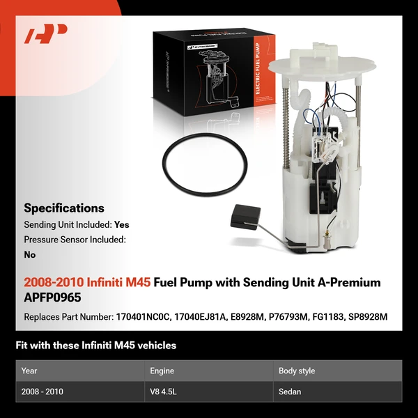2008-2010 Infiniti M45 Fuel Pump with Sending Unit A-Premium APFP0965