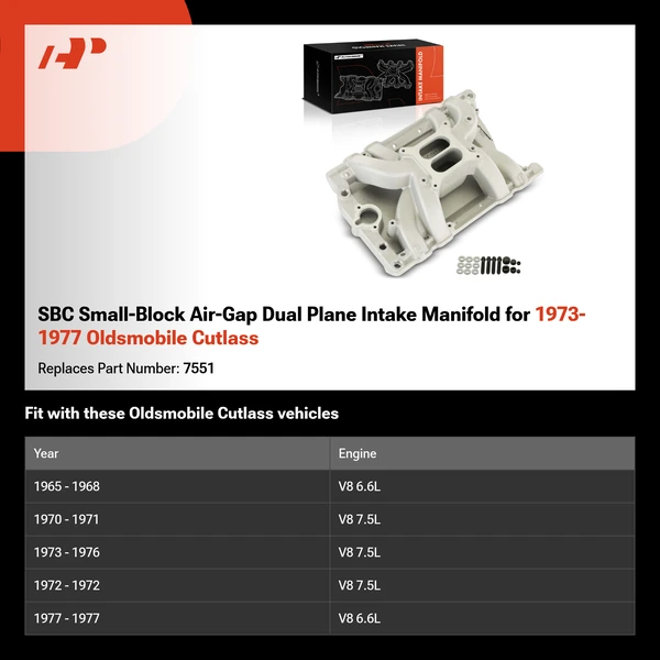SBC Small-Block Air-Gap Dual Plane Intake Manifold for 1973-1977 Oldsmobile Cutlass