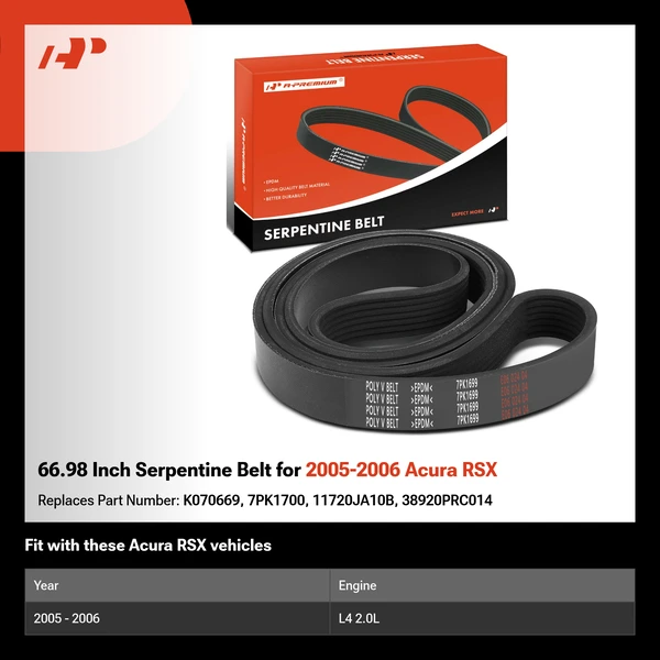 66.98 Inch Serpentine Belt for 2005-2006 Acura RSX