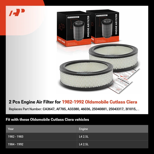 2 Pcs Engine Air Filter for 1982-1992 Oldsmobile Cutlass Ciera