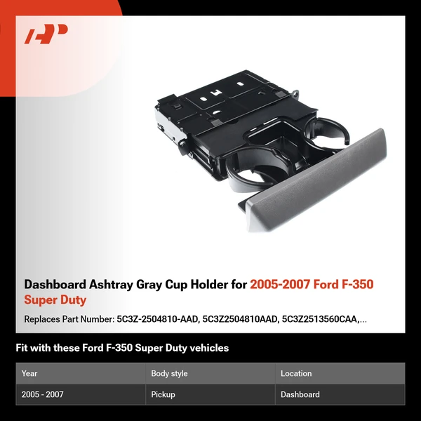 Dashboard Ashtray Gray Cup Holder for 2005-2007 Ford F-350 Super Duty