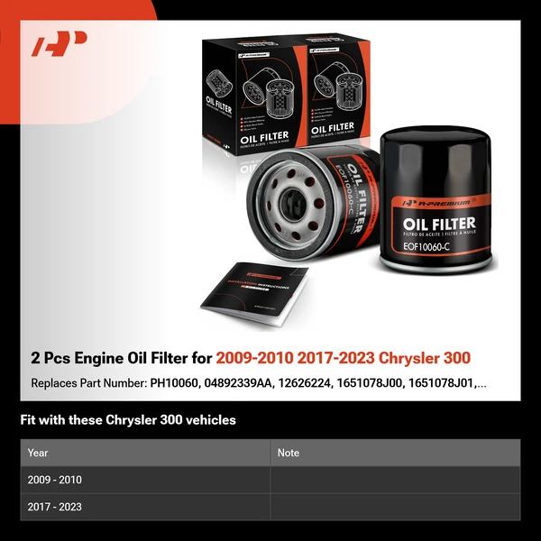 2 Pcs Engine Oil Filter for 2009-2010 2017-2023 Chrysler 300