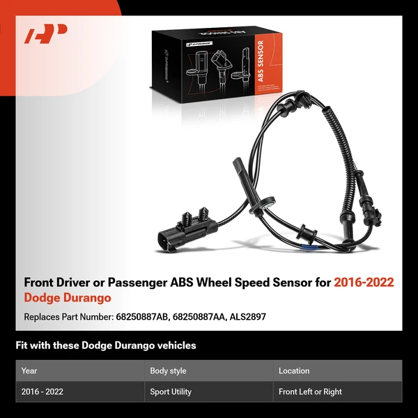 Front Driver or Passenger ABS Wheel Speed Sensor for 2016-2022 Dodge Durango