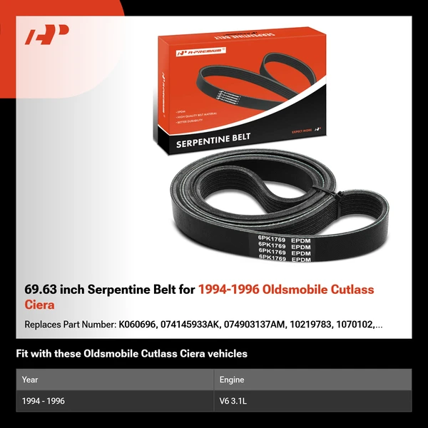 69.63 inch Serpentine Belt for 1994-1996 Oldsmobile Cutlass Ciera