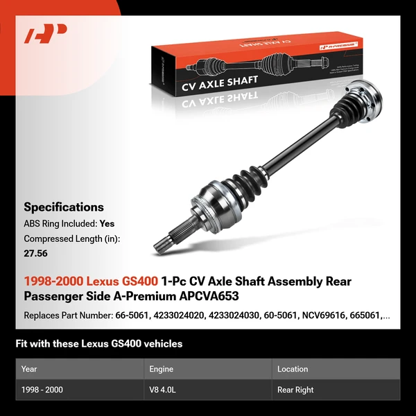 1998-2000 Lexus GS400 1-Pc CV Axle Shaft Assembly Rear Passenger Side A-Premium APCVA653