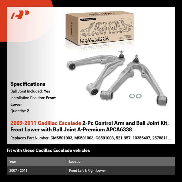 2009-2011 Cadillac Escalade 2-Pc Control Arm and Ball Joint Kit, Front Lower with Ball Joint A-Premium APCA6338