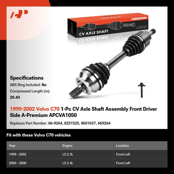 1999-2002 Volvo C70 1-Pc CV Axle Shaft Assembly Front Driver Side A-Premium APCVA1050