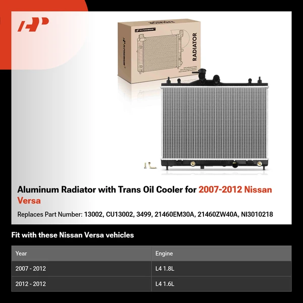 Aluminum Radiator with Trans Oil Cooler for 2007-2012 Nissan Versa