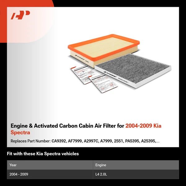 Engine & Activated Carbon Cabin Air Filter for 2004-2009 Kia Spectra