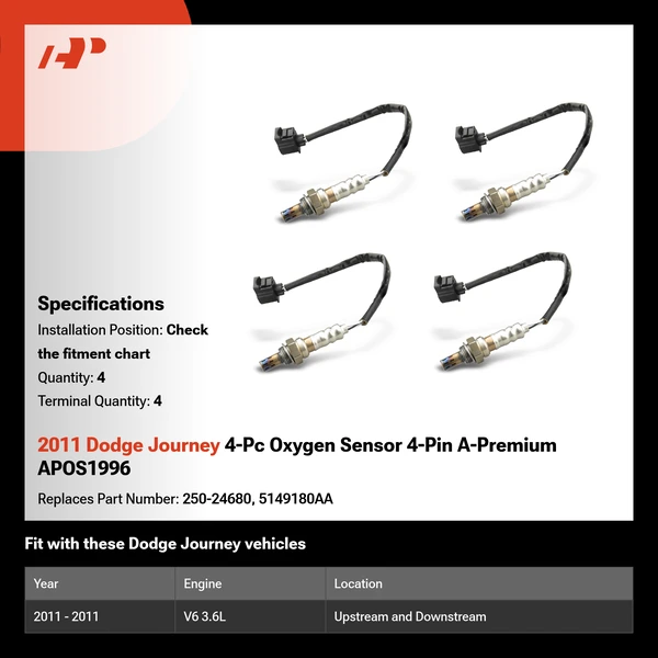 2011 Dodge Journey 4-Pc Oxygen Sensor 4-Pin A-Premium APOS1996