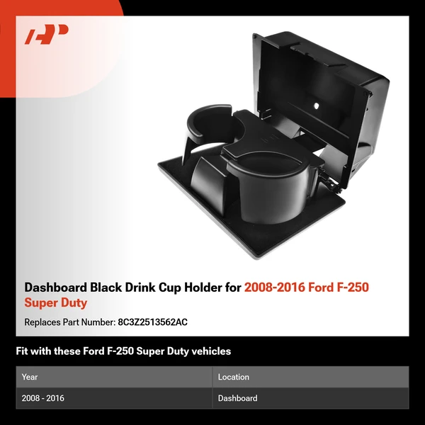 Dashboard Black Drink Cup Holder for 2008-2016 Ford F-250 Super Duty