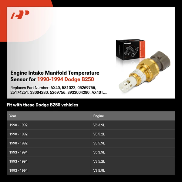 Engine Intake Manifold Temperature Sensor for 1990-1994 Dodge B250