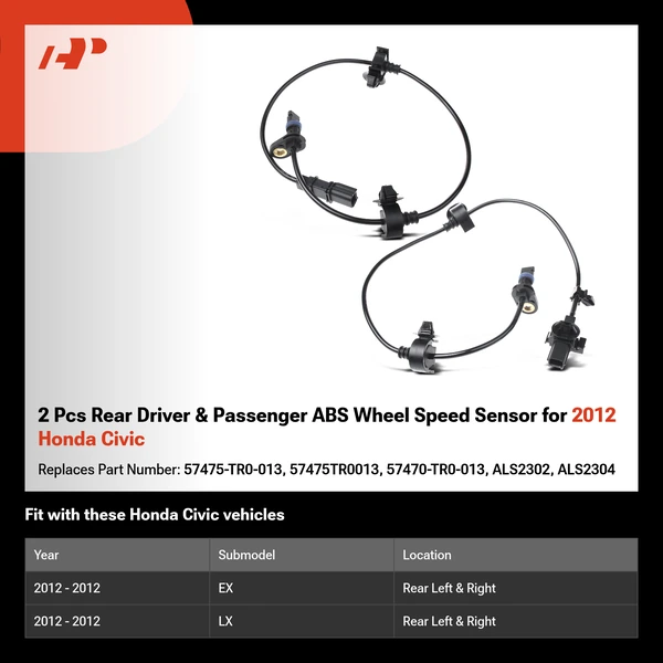 2 Pcs Rear Driver & Passenger ABS Wheel Speed Sensor for 2012 Honda Civic
