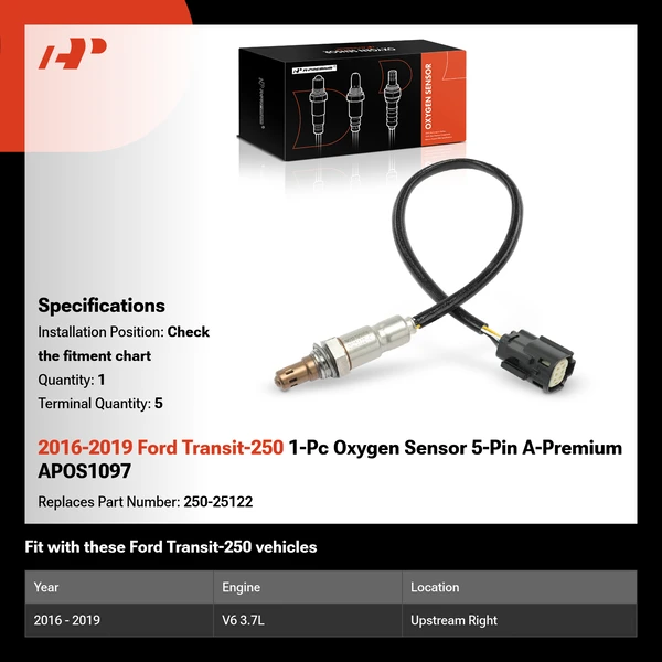 2016-2019 Ford Transit-250 1-Pc Oxygen Sensor 5-Pin A-Premium APOS1097