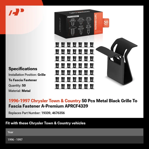 1996-1997 Chrysler Town & Country 50 Pcs Metal Black Grille To Fascia Fastener A-Premium APRCF4339