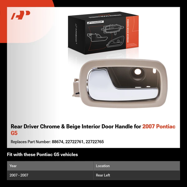 Rear Driver Chrome & Beige Interior Door Handle for 2007 Pontiac G5