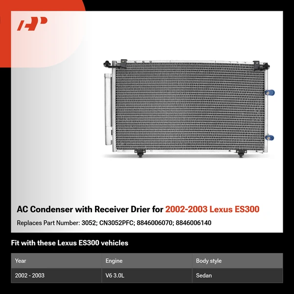 AC Condenser with Receiver Drier for 2002-2003 Lexus ES300