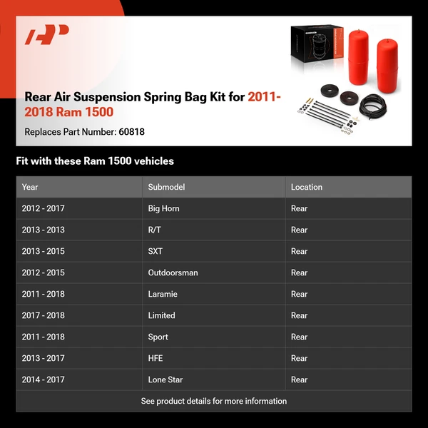 Rear Air Suspension Spring Bag Kit for 2011-2018 Ram 1500