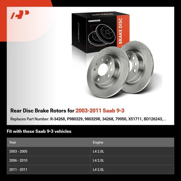 Rear Disc Brake Rotors for 2003-2011 Saab 9-3