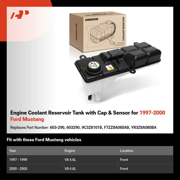Engine Coolant Reservoir Tank with Cap & Sensor for 1997-2000 Ford Mustang