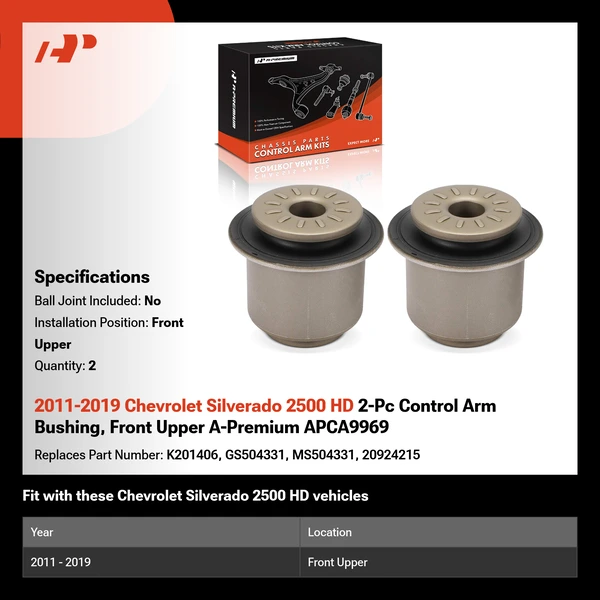 2011-2019 Chevrolet Silverado 2500 HD 2-Pc Control Arm Bushing, Front Upper A-Premium APCA9969
