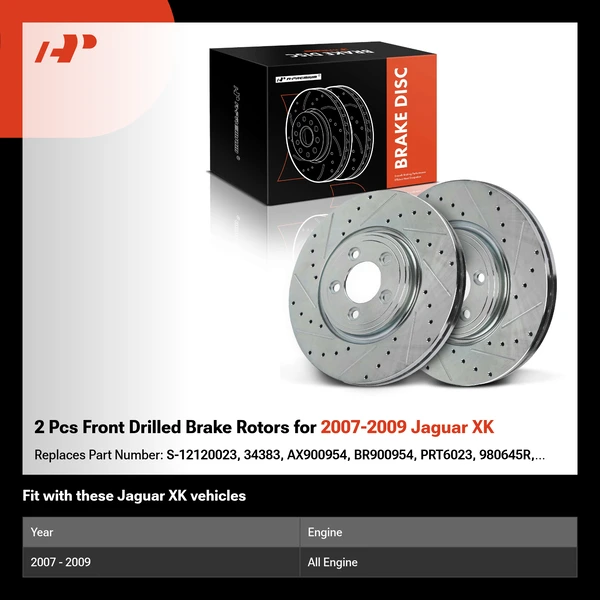2 Pcs Front Drilled Brake Rotors for 2007-2009 Jaguar XK