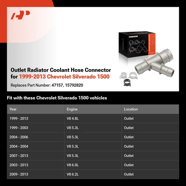 Outlet Radiator Coolant Hose Connector for 1999-2013 Chevrolet Silverado 1500