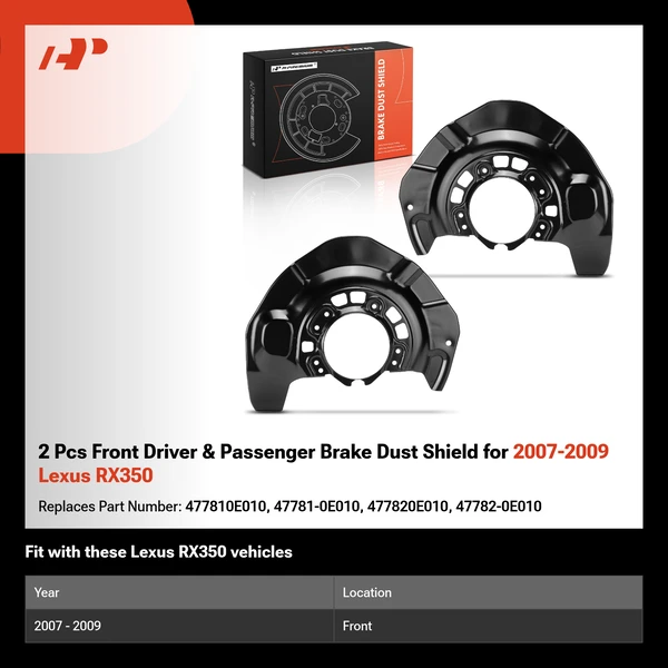 2 Pcs Front Driver & Passenger Brake Dust Shield for 2007-2009 Lexus RX350