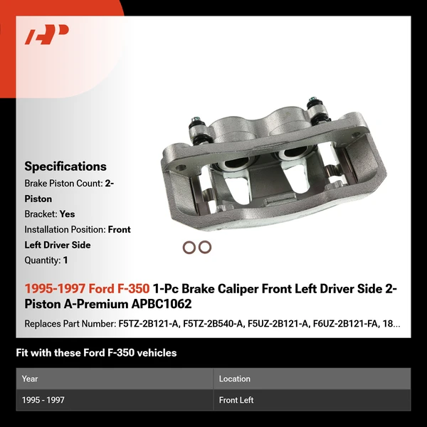 1995-1997 Ford F-350 1-Pc Brake Caliper Front Left Driver Side 2-Piston A-Premium APBC1062
