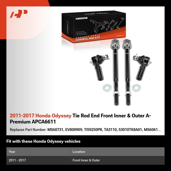 2011-2017 Honda Odyssey Tie Rod End Front Inner & Outer A-Premium APCA6611
