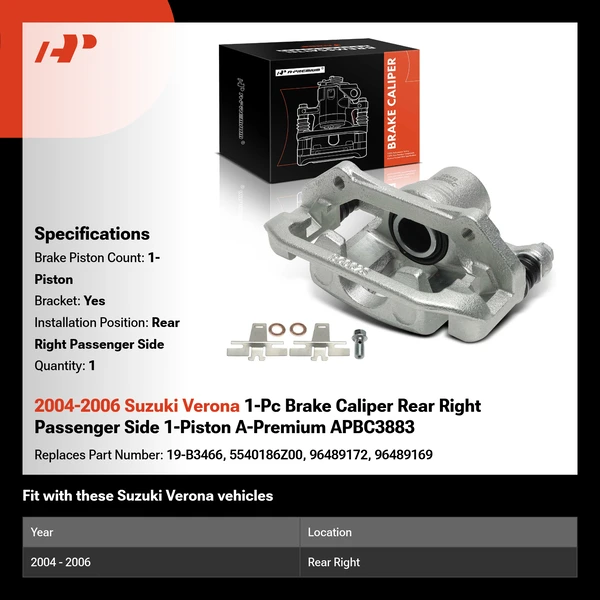 2004-2006 Suzuki Verona 1-Pc Brake Caliper Rear Right Passenger Side 1-Piston A-Premium APBC3883