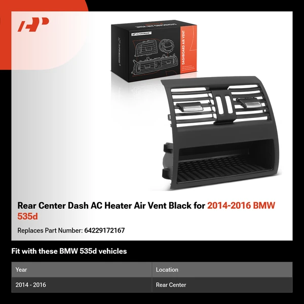 Rear Center Dash AC Heater Air Vent Black for 2014-2016 BMW 535d