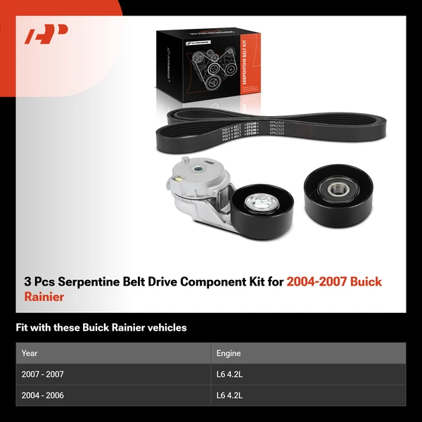 3 Pcs Serpentine Belt Drive Component Kit for 2004-2007 Buick Rainier