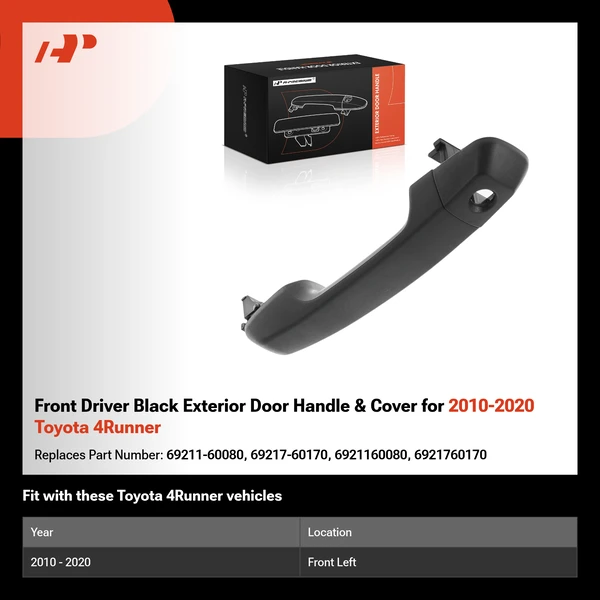 Front Driver Black Exterior Door Handle & Cover for 2010-2020 Toyota 4Runner
