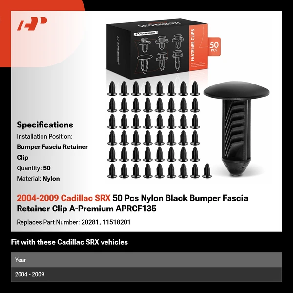 2004-2009 Cadillac SRX 50 Pcs Nylon Black Bumper Fascia Retainer Clip A-Premium APRCF135