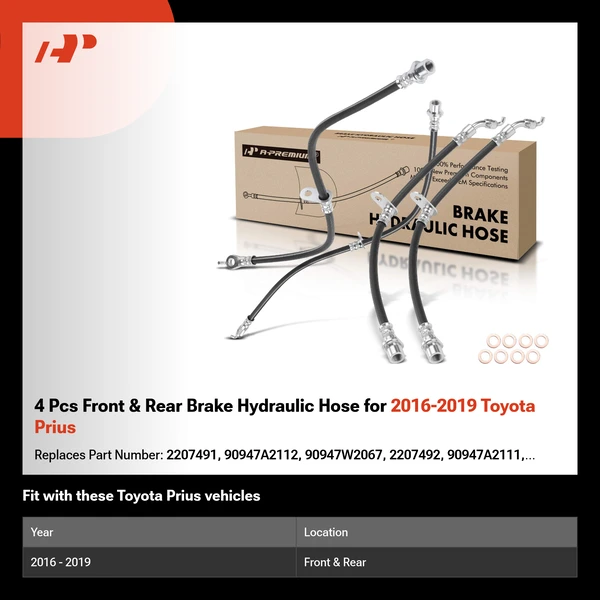 4 Pcs Front & Rear Brake Hydraulic Hose for 2016-2019 Toyota Prius