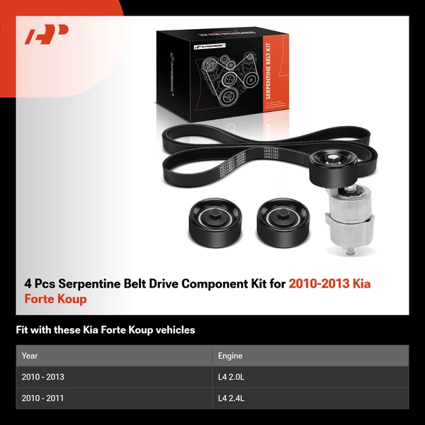 4 Pcs Serpentine Belt Drive Component Kit for 2010-2013 Kia Forte Koup