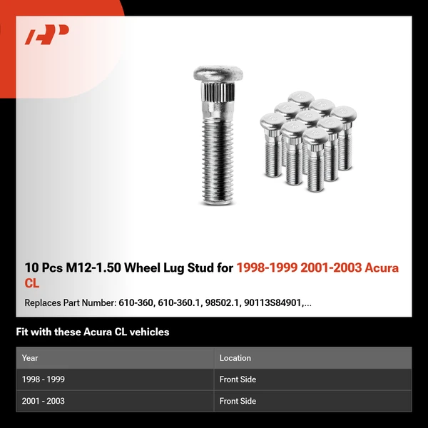 10 Pcs M12-1.50 Wheel Lug Stud for 1998-1999 2001-2003 Acura CL