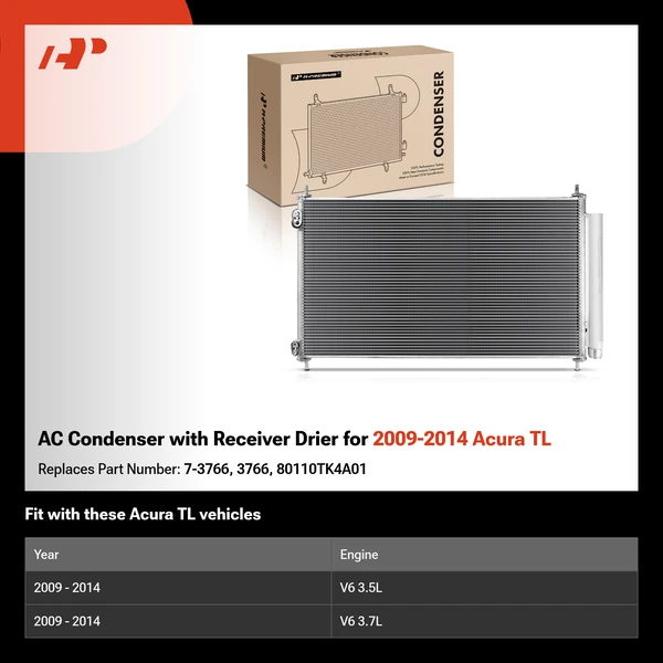 AC Condenser with Receiver Drier for 2009-2014 Acura TL