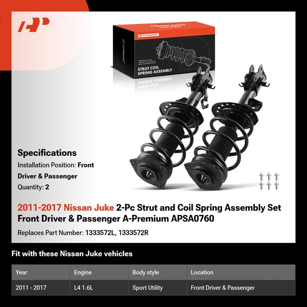 2011-2017 Nissan Juke 2-Pc Strut and Coil Spring Assembly Set Front Driver & Passenger A-Premium APSA0760