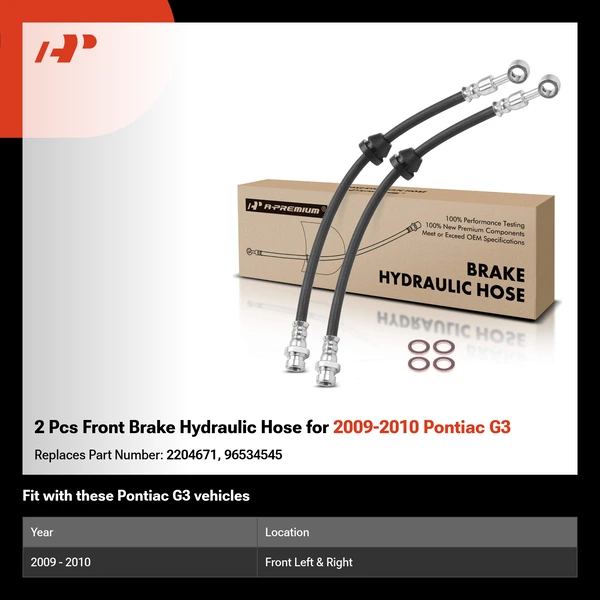 2 Pcs Front Brake Hydraulic Hose for 2009-2010 Pontiac G3