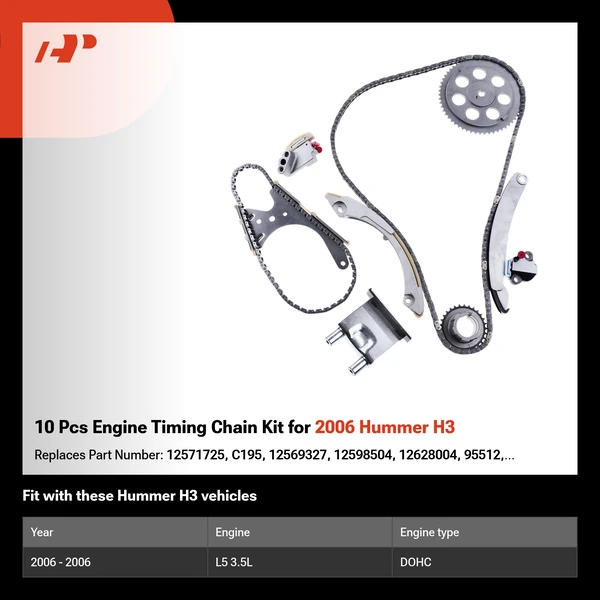 10 Pcs Engine Timing Chain Kit for 2006 Hummer H3