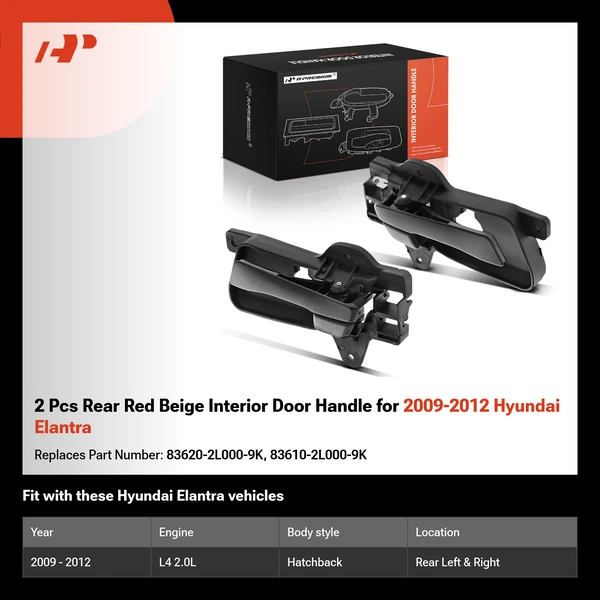 2 Pcs Rear Red Beige Interior Door Handle for 2009-2012 Hyundai Elantra